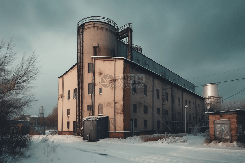 寒冬中的工厂建筑图片