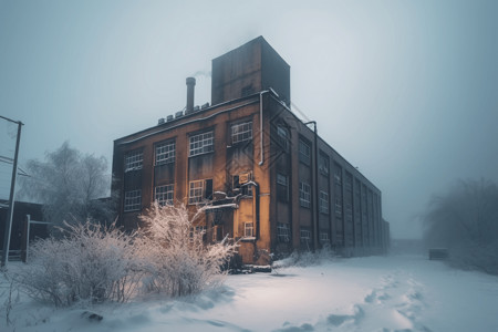冬季的工业工厂建筑图片
