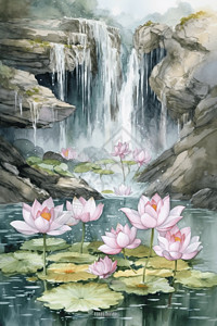 令人惊叹的莲花瀑布背景图片