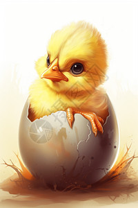 孵化鸡蛋破壳而出的小鸡插画