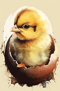 孵化鸡蛋刚出生的小鸡插画