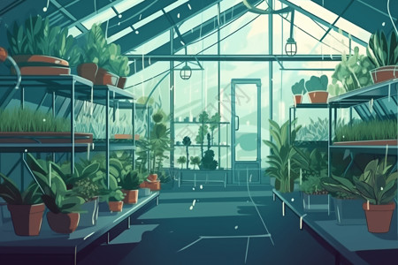 植物在自动控制的温室中插画