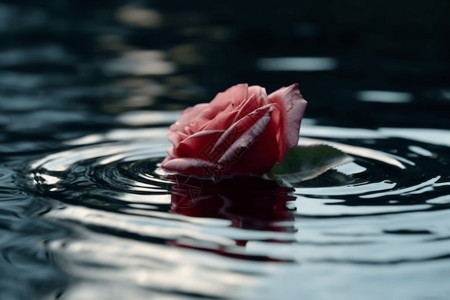水面上的红玫瑰高清图片