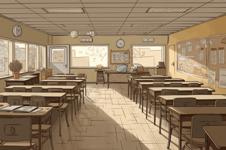 高中教室的插画背景图片