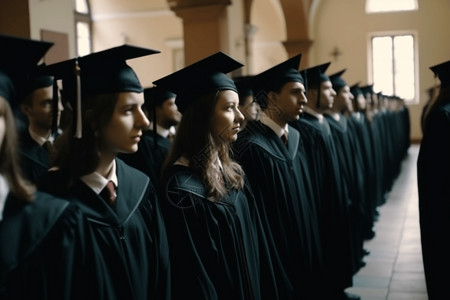 学生穿着学术礼服参加毕业典礼图片