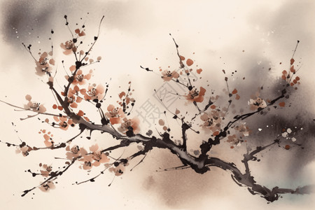 手绘中式梅花背景图片
