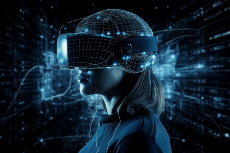 AR虚拟现实一个人探索数字世界设计图片