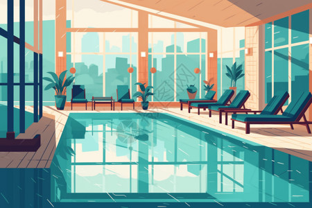 室外景观设计设计优雅的室内游泳池插画