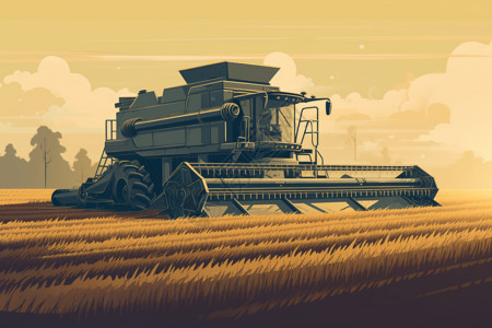 自动机械自动农作物收割机插画