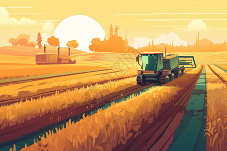 农业自动化自动作物收获插画
