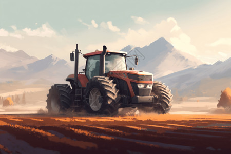 农业耕地拖拉机自动驾驶拖拉机在耕地插画