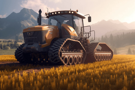 农业耕地拖拉机现代化科技农业插画