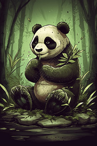 坐在岩石上的熊猫背景图片