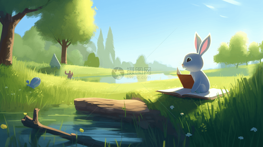 兔子在野外阅读图片