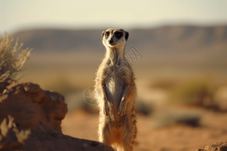 直立沙漠中的猫鼬插画