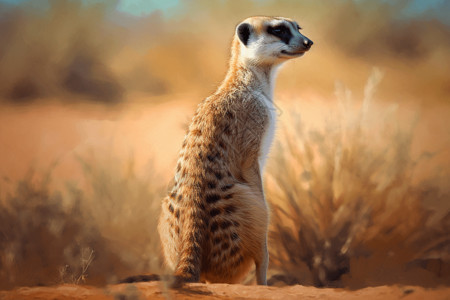 直立的猫鼬在沙漠中插画