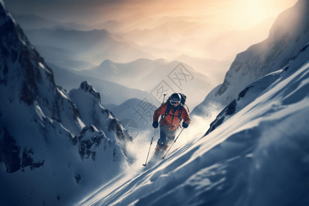 户外登山素材极限滑雪登山插画
