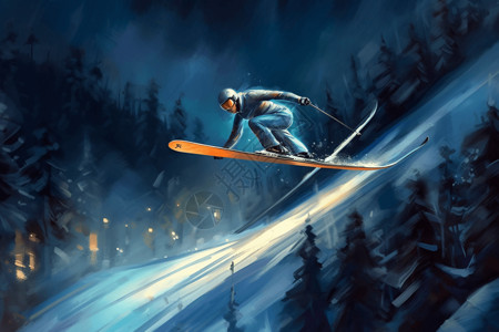 滑雪跳台跳台滑雪空中翱翔插画
