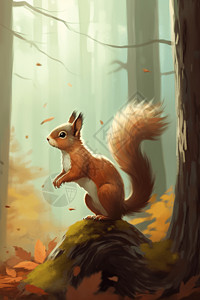 美国红松鼠红松鼠在森林里乱跑插画