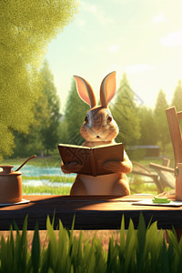 点公园兔子的夏季阅读点插画