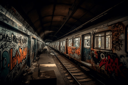 复古涂鸦素材废弃地铁站设计图片