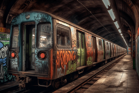 地铁插画带有涂鸦的复古火车设计图片