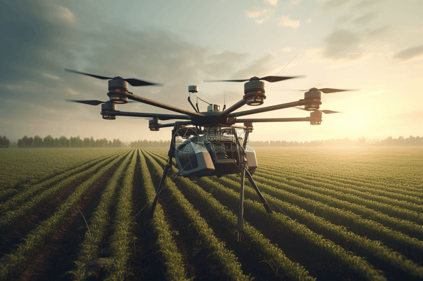 一架装有农药喷雾器的无人机图片