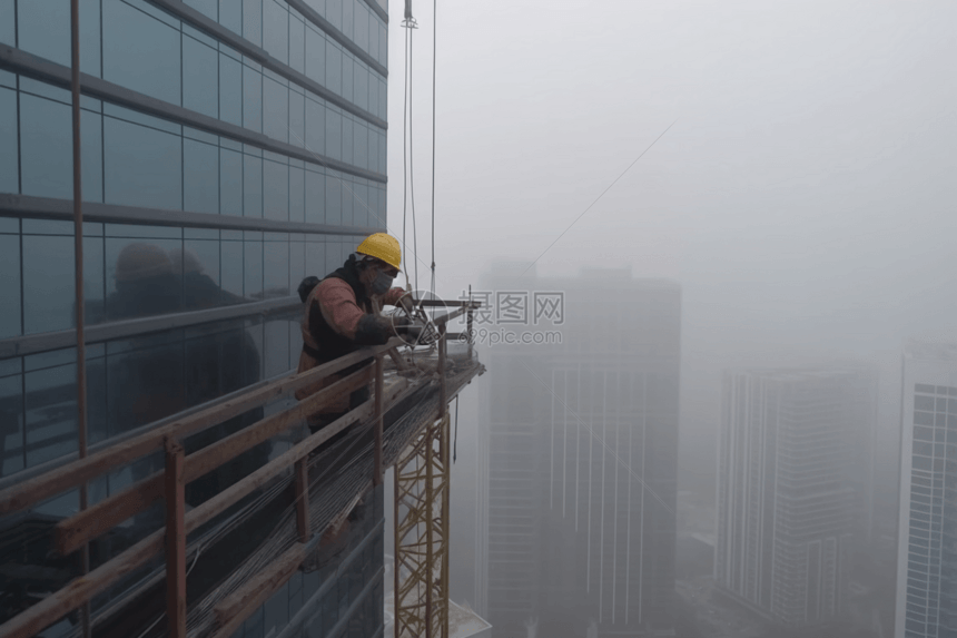 高层建筑上工作的工人图片