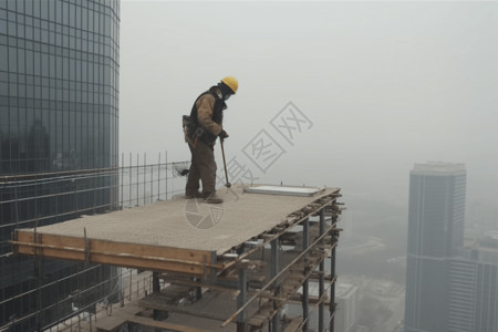 工人正在高层建筑上工作图片