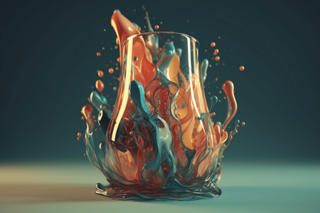 混合饮料玻璃流体的超现实和梦幻般的3D动画设计图片