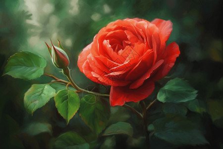 一朵油画风红色玫瑰背景图片