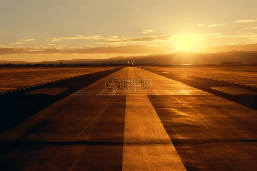 日落时飞机跑道图片