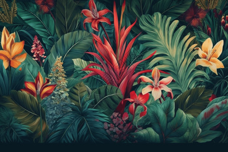 热带风植物插画背景图片