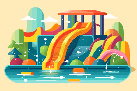 海上娱乐泳池的彩色滑梯插画