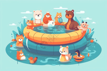 动物儿童游泳池背景图片