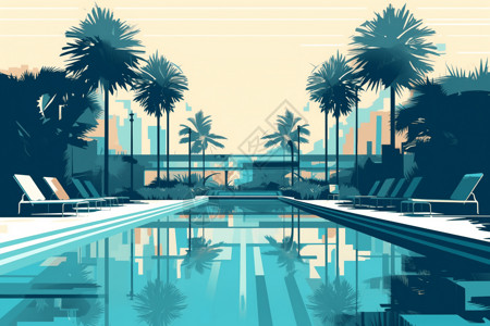 热带游泳池插画背景图片