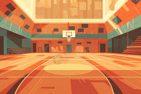 篮球操场室内的篮球场插画