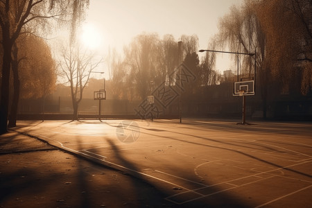 秋季日落时的篮球场图片