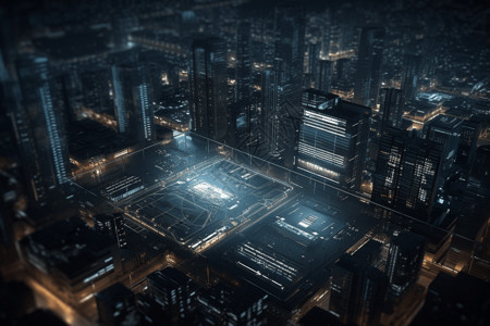 电路板工厂未来的城市夜景插画
