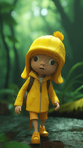 黄衣服女孩穿黄色衣服森林里的女孩插画