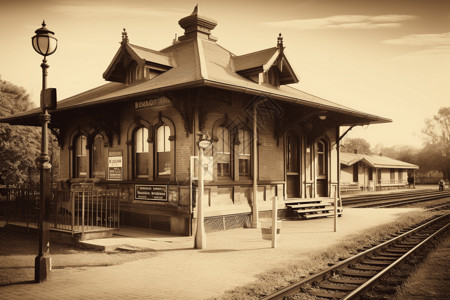 复古铁路具有复古风格的老式火车站插画