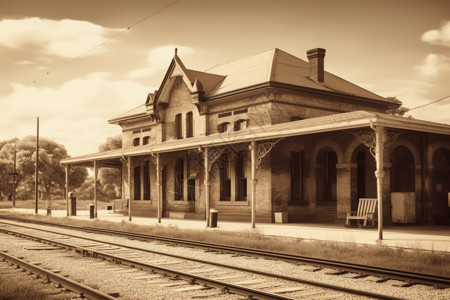 老式火车站的怀旧景象背景图片