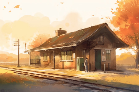 秋天的乡村火车站图片