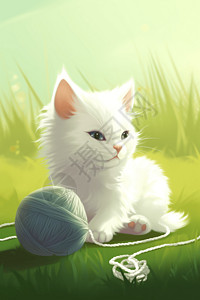 猫咪毛线球小猫插图插画
