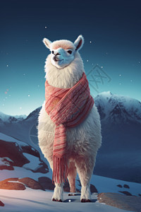 旭山动物园雪山上的羊驼插画