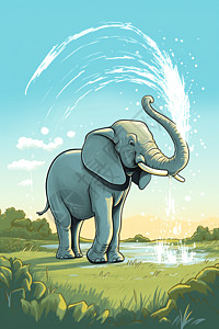 喷水大象喷水的大象插画
