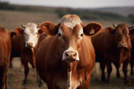 牧场里有着各自标签的一群奶牛背景图片