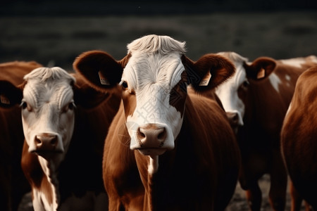 一群奶牛站在田野里高清图片