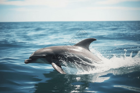 蓝色圆斑胖鱼跳跃的海豚背景