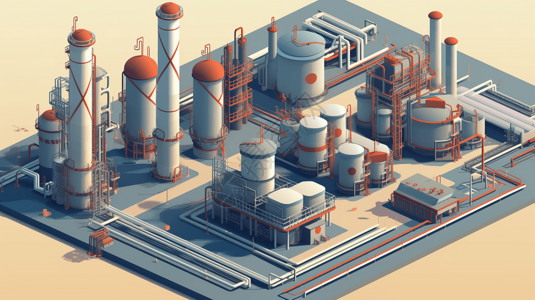 炼油厂的高角度视图插画
